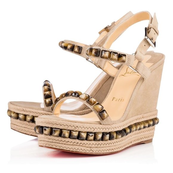 Christian Louboutin Shoes - ❌SOLD❌Christian Louboutin Veau Velours Cataclou 120 Wedge Sandals Sable Corne